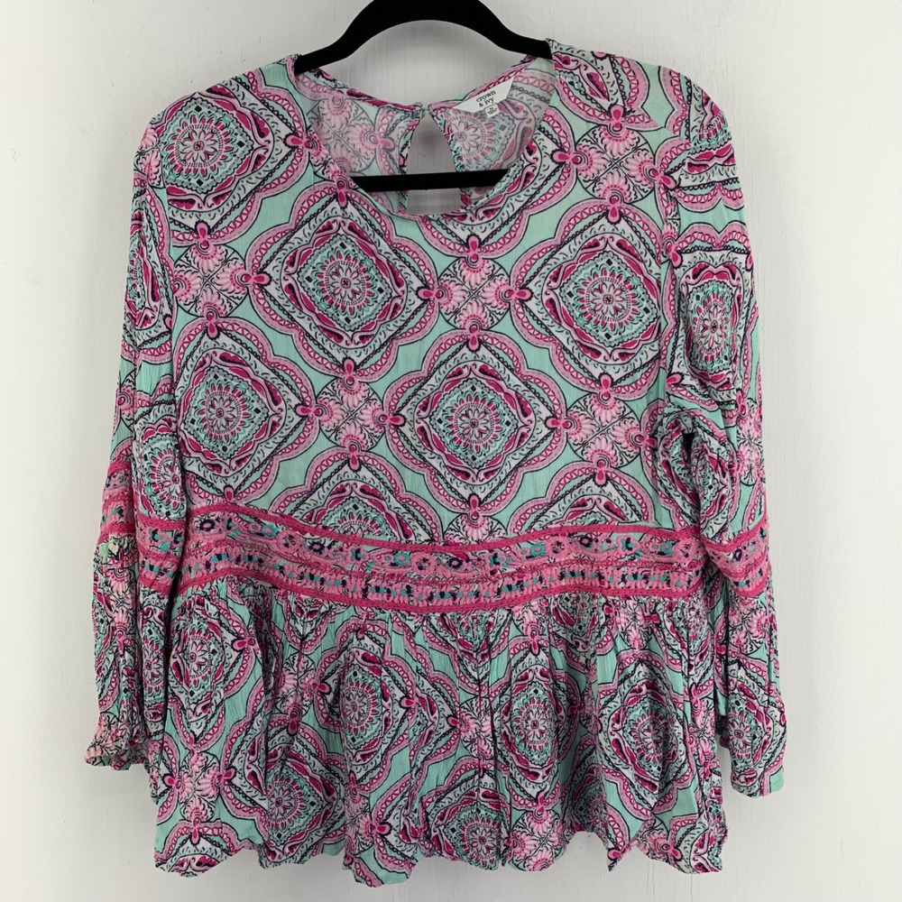 Peasant Colorful Womens Medium Gauzy Babydoll Festival Embroidered Peplum Blouse